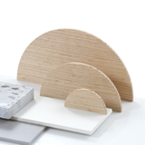 Half Moon Timber Handles laid out with a palette of light coloured material & stone. Victorian Ash